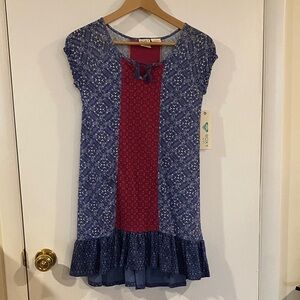 Roxy Girls' Blue and Burgundy Panel Print Dress